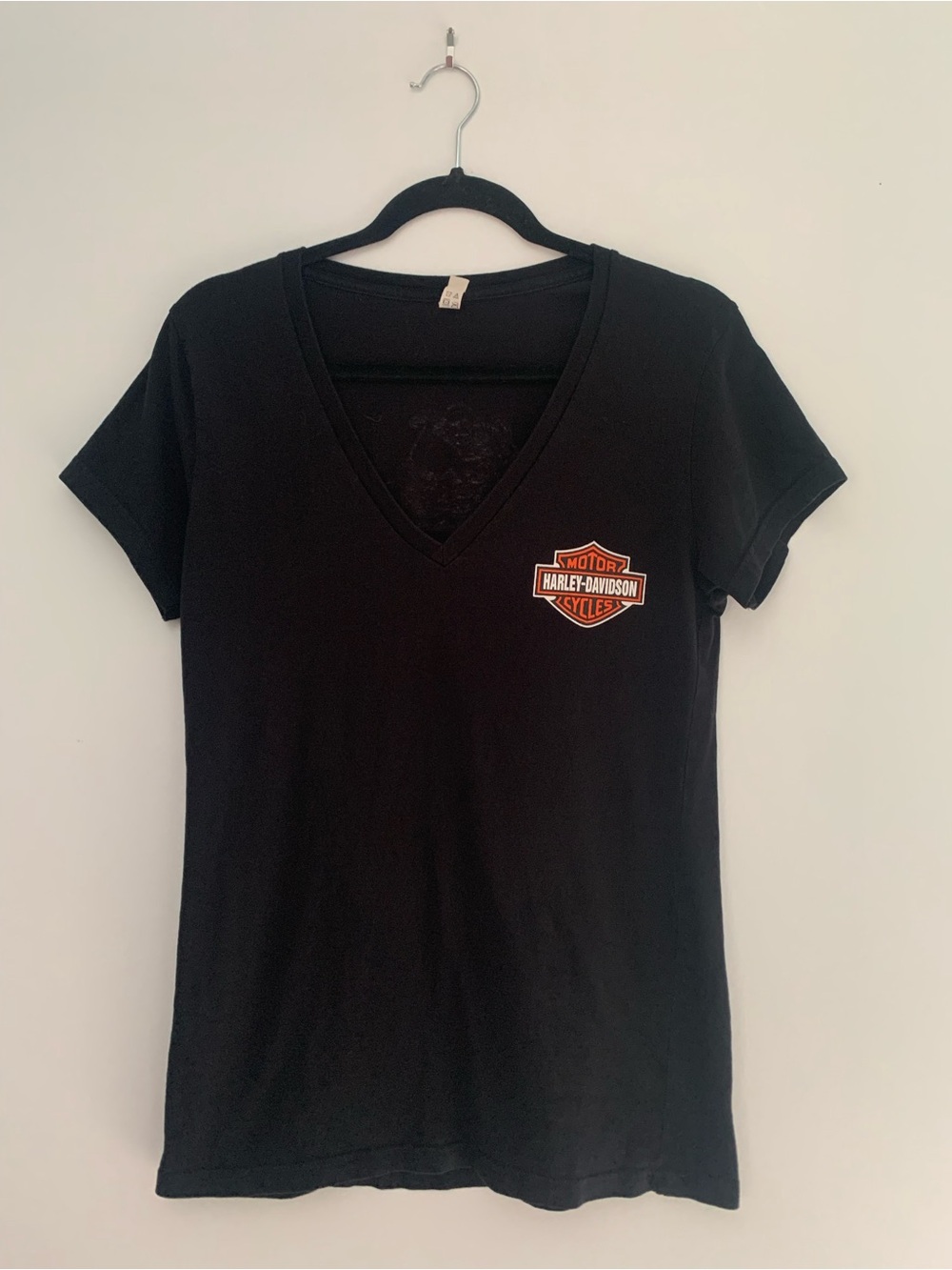 Harley-Davidson Black V-Neck Tee with Orange Shield Logo